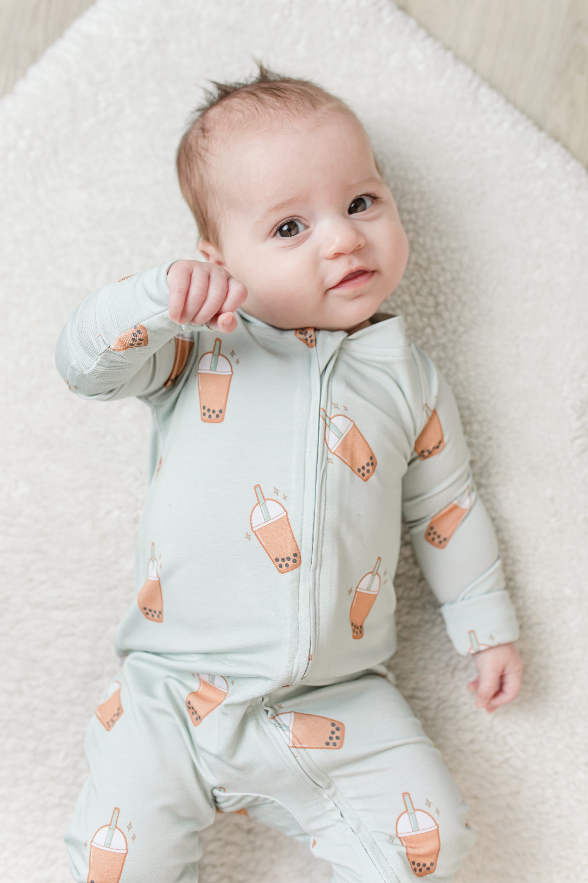 Bamboo Zippy Pajamas | Hubble Bubble Tea in Mist | Moon Fruit Jammies