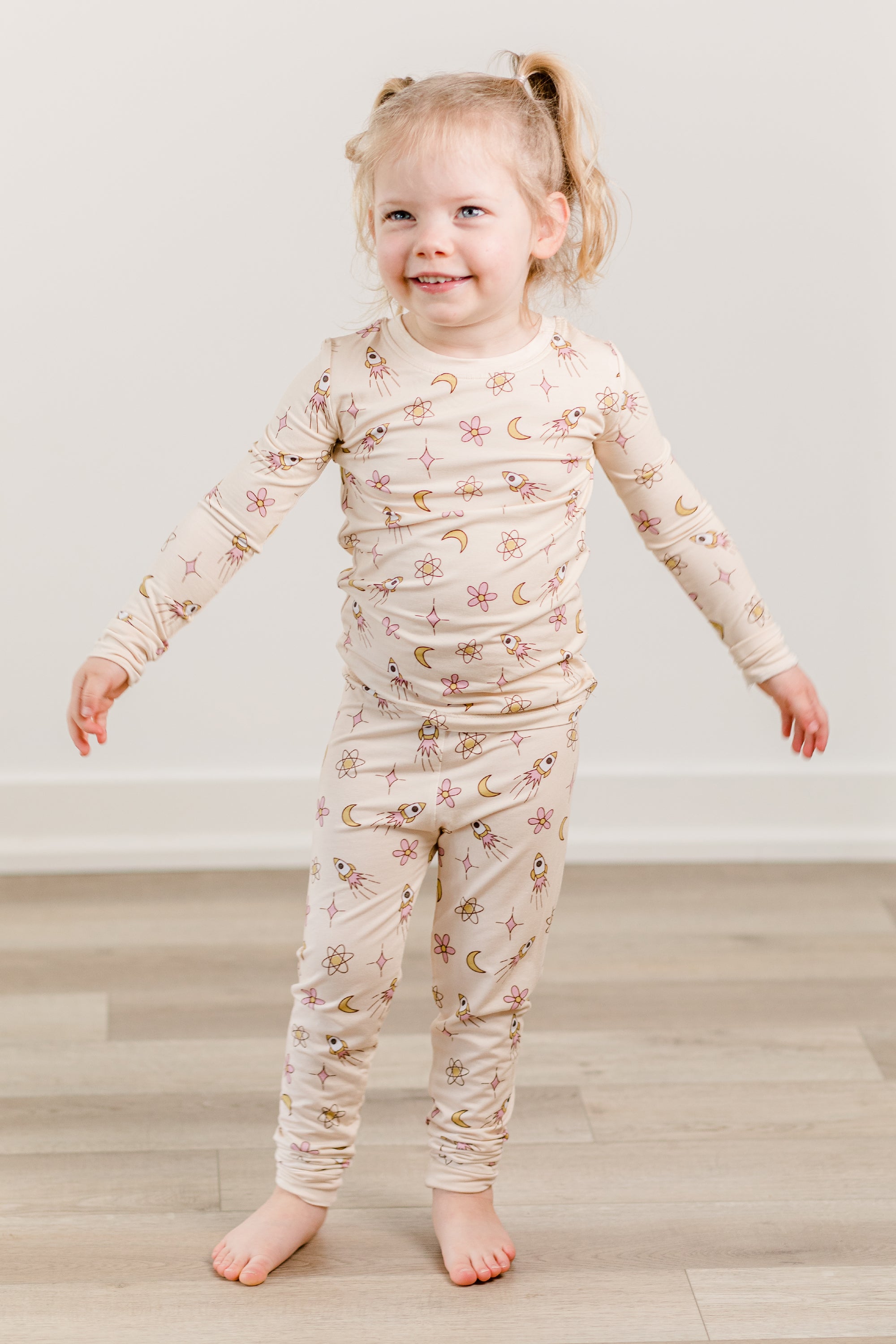 Two Piece Bamboo Pajamas | Sola Rocket in Sand | Moon Fruit Jammies